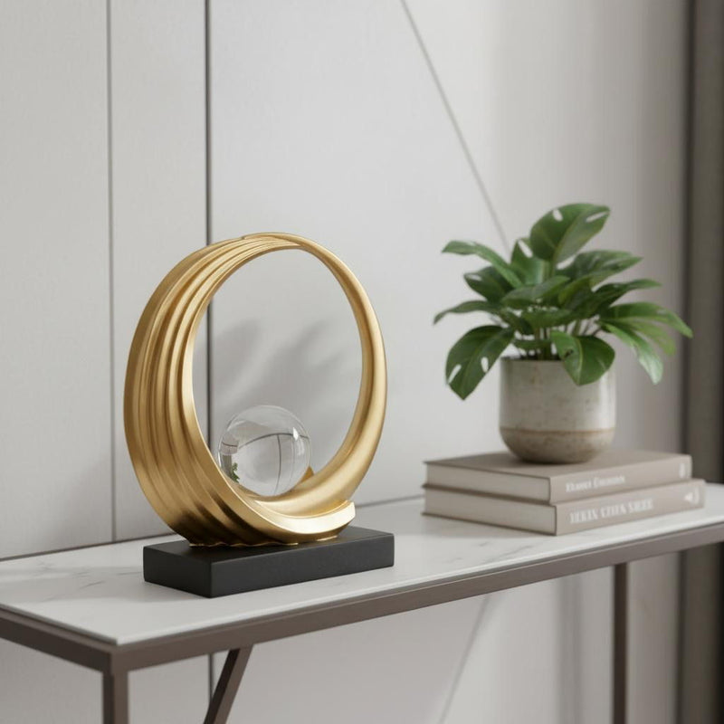 Hand Painted Abstract Ball Tabletop Sculpture - Gold