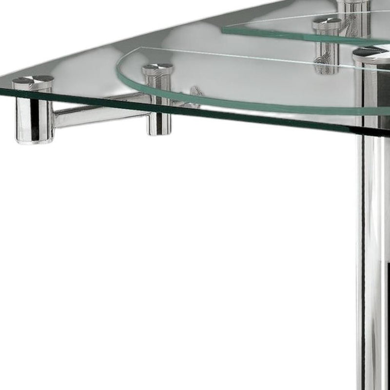 40" Glass And Metal Self-Storing Leaf Motion Extendable Dining Table - Clear
