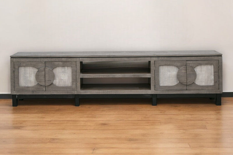 Solid Wood Cabinet Enclosed Storage Distressed TV Stand - White