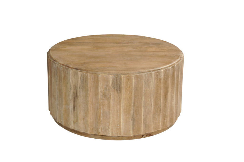 Two Piece Solid Wood Round Drum Coffee And End Table Set - Natural