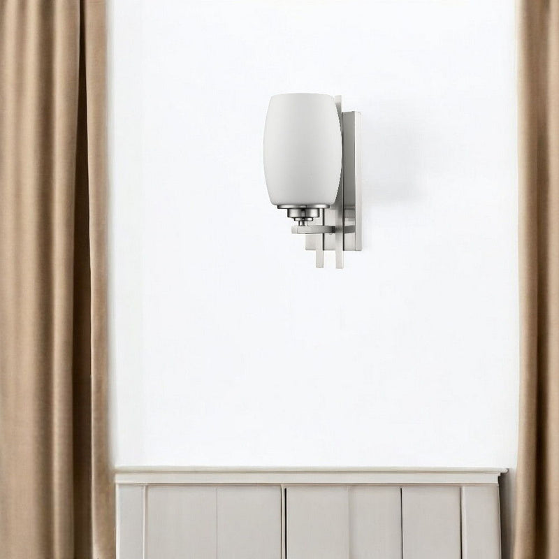 Geometric Wall Sconce With Frosted Glass Shade - Silver