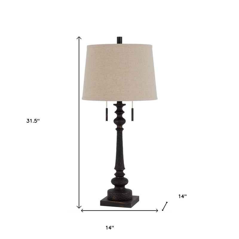 Two Light Table Lamp With Tan Drum Shade - Charcoal