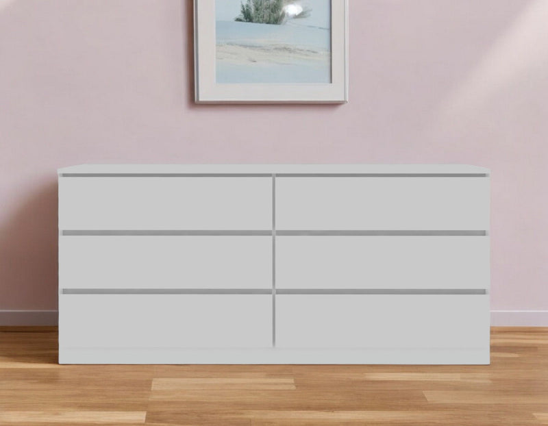 61" Six Drawer Double Dresser - White