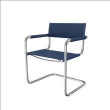 Load image into Gallery viewer, Leather Stainless Steel Arm Chair - Navy Blue / Silver
