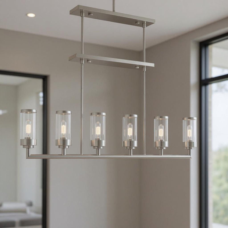 21'' Six-Light Dimmable Chandelier With Shades - Nickel