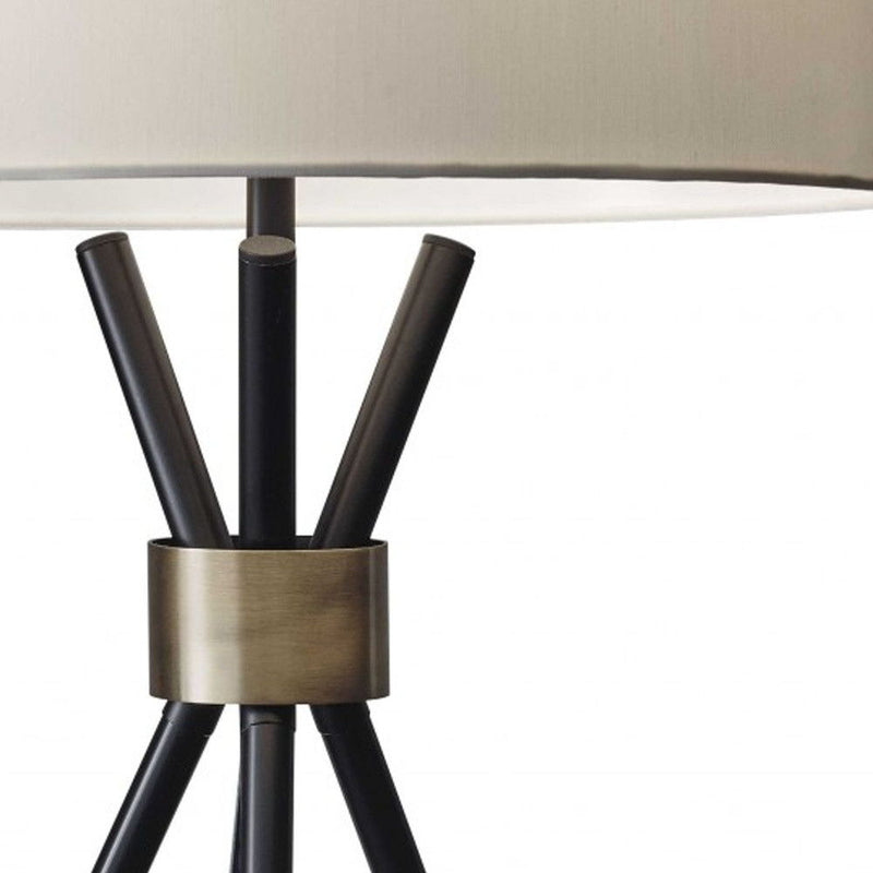 Metal Tripod Leg With Antique Brass Accent Table Lamp - Black