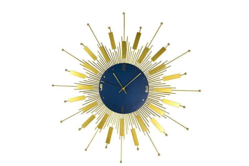 Silent Analog Sunburst Wall Clock - Gold / Blue