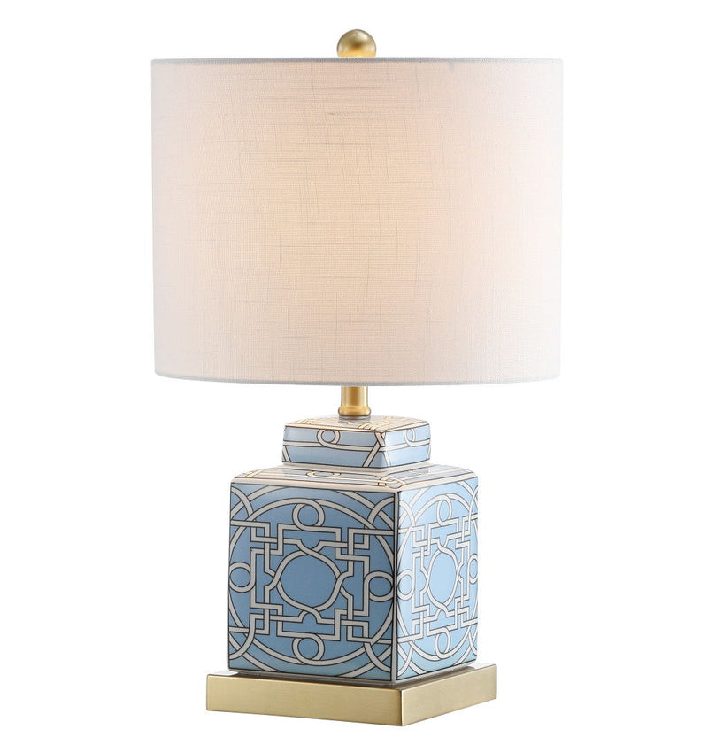 Square Table Lamp LED With Drum Shade - Blue
