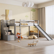 Load image into Gallery viewer, Loft Stairway Bed With 2 Drawers, Convertible Ladder And Slide
