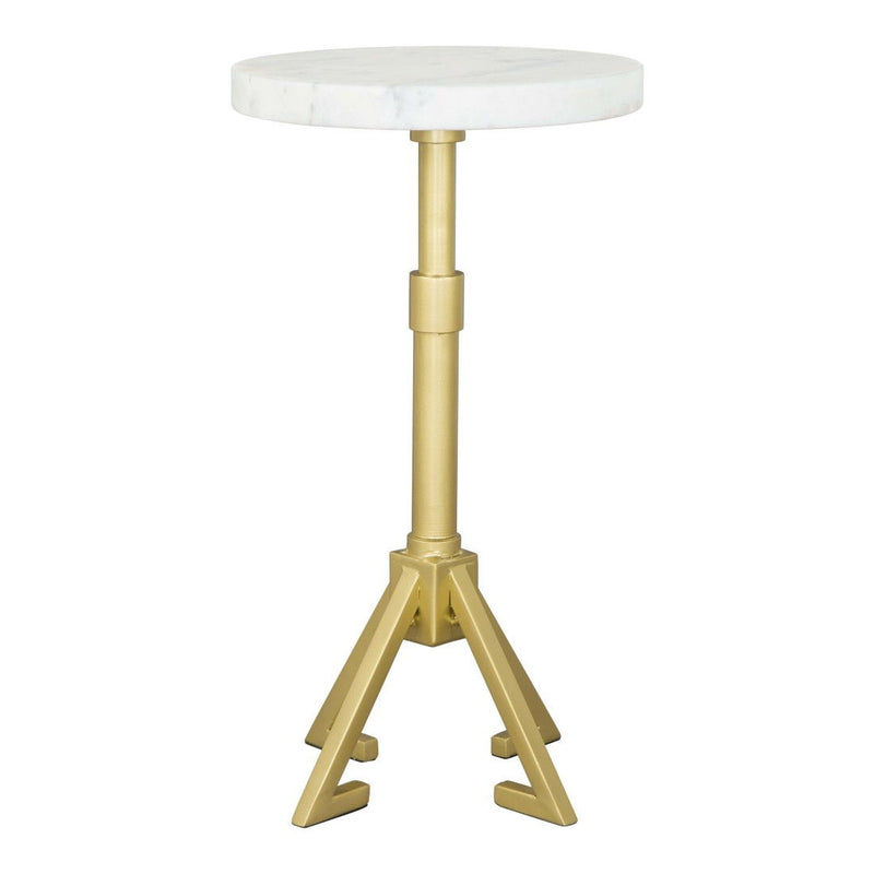 22" Marble And Iron Round Pedestal End Table - White And Gold
