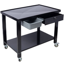 Load image into Gallery viewer, Transmission Teardown Work Station 1 / 2 Ton Capacity Sloping Drain Table Locking Drawer Removable Drain Basin Full-Width Lower Shelf Four 4" Caster Wheels
