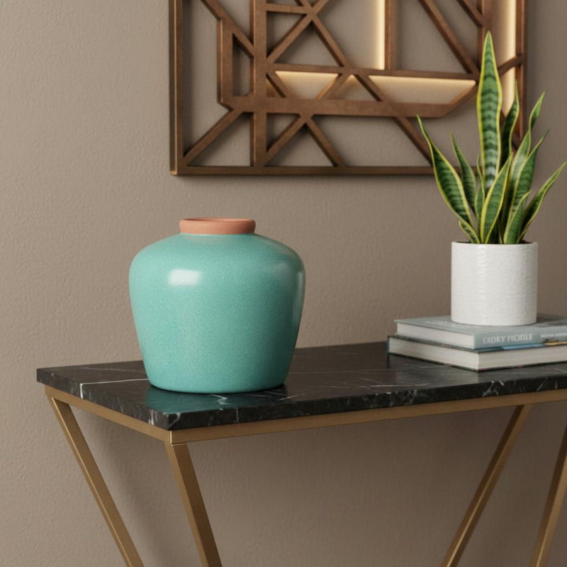 Round Table Vase - Natural / Teal Blue