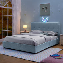 Load image into Gallery viewer, Upholstered Bed With Oversized Rabbit Ear Headboard, LED Lights &amp; 4 Storage Drawers
