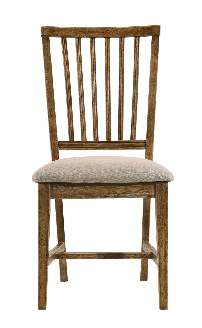 Upholstered Linen Slat Back Dining Side Chairs (Set of 2) - Tan / Oak