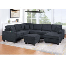 Load image into Gallery viewer, 5 Piece Sectional Set With USB Port Left Arm Loveseat Chaise Right Arm Loveseat Corner Wedge Armless Chair Ottoman Upholstered - Black / Slate
