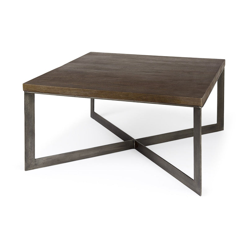 Solid Wood And Metal Square Coffee Table - Brown