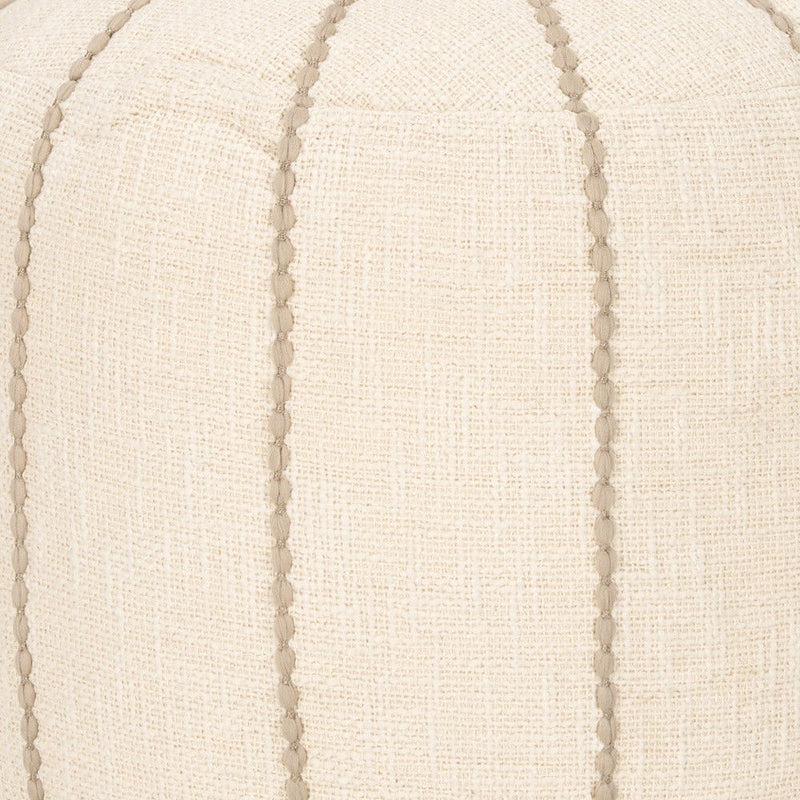 Fabric Striped Round Pouf Ottoman - Beige / Taupe