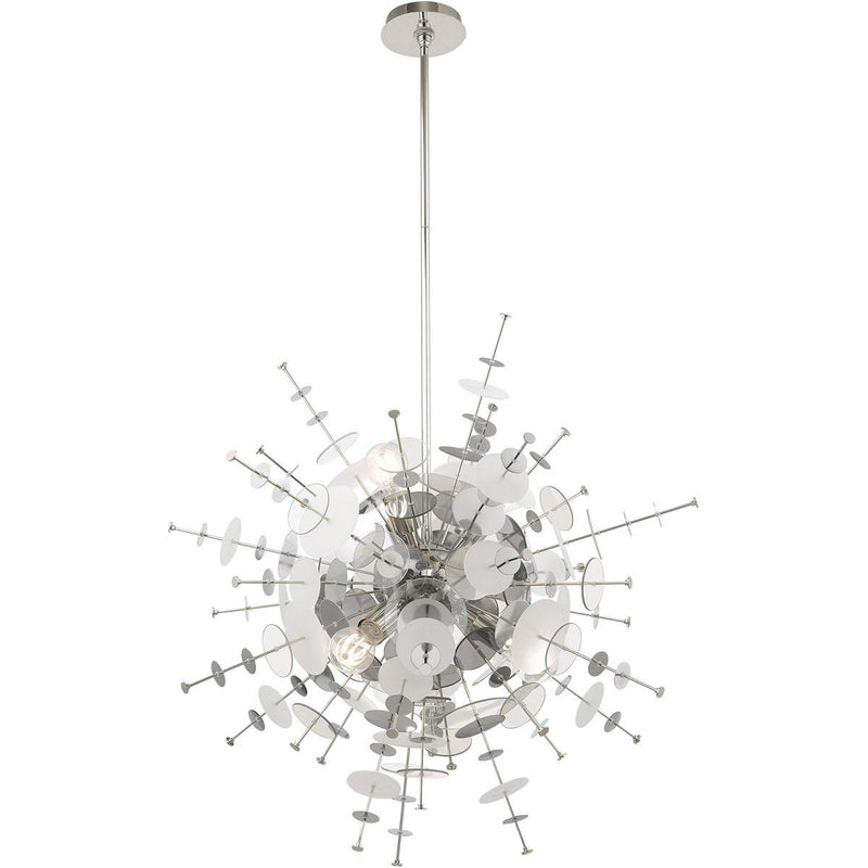 38" Six Light Dimmable Chandelier With Shades - Silver