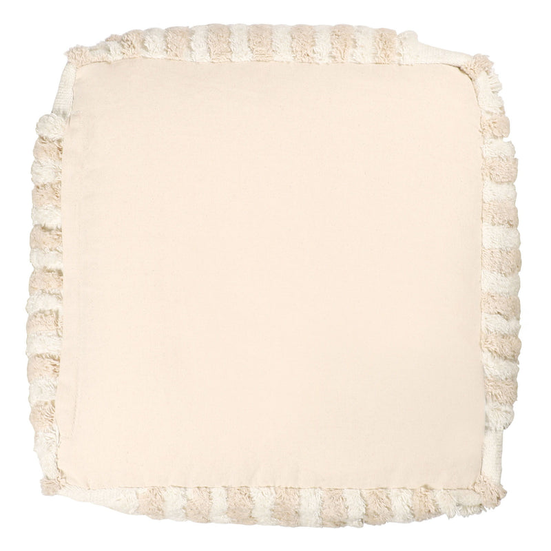 Cotton Cube Striped Pouf Ottoman - Beige