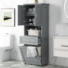 Load image into Gallery viewer, Tall Bathroom Cabinet With Tilt-Out Laundry Basket And Upper Storage
