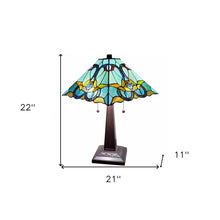 Load image into Gallery viewer, Metal Two Light Table Lamp With Blue And Green Cone Shade - Dark Brown
