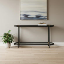 Load image into Gallery viewer, Glass Solid Wood Oval Console Table With Shelf - Clear / Black
