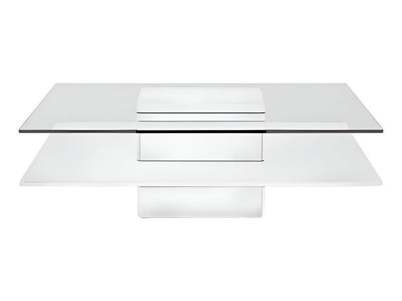 Glass Square Coffee Table With Shelf - White And Clear