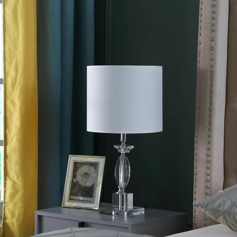 Crystal Standard Table Lamp With White Classic Drum Shade Table Lamp - Silver