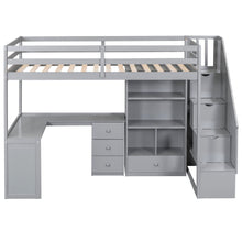 Load image into Gallery viewer, Loft Bed With L Shaped Desk, Drawers, Cabinet, And Storage Staircase
