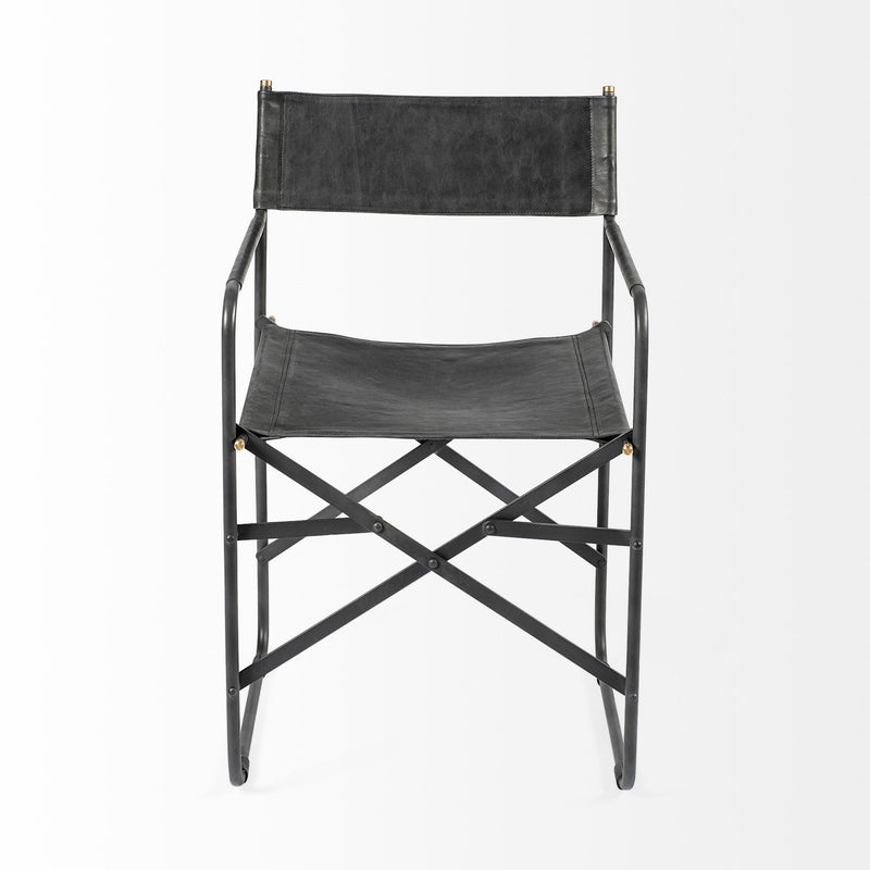 Leather Open Back Dining Arm Chair - Black