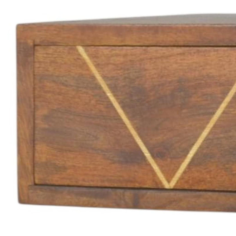 Solid Wood Geometric Inlay One Drawer Floating Nightstand - Chestnut / Brass