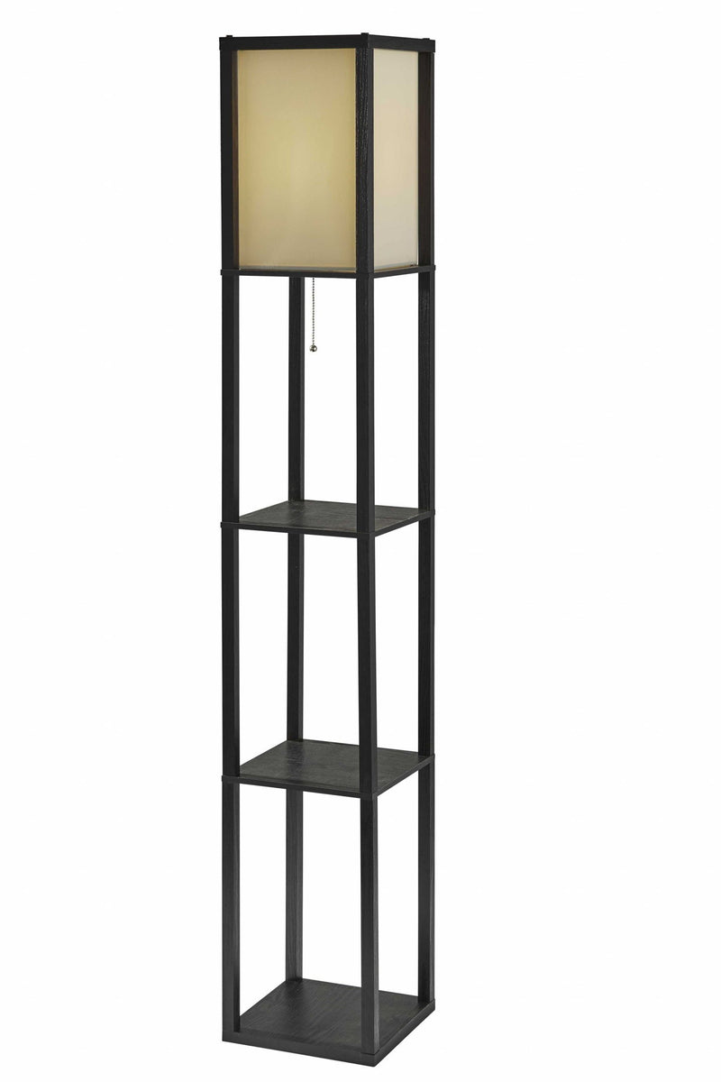 Floor Lamp With Wood Finish Storage Shelves - Black / White