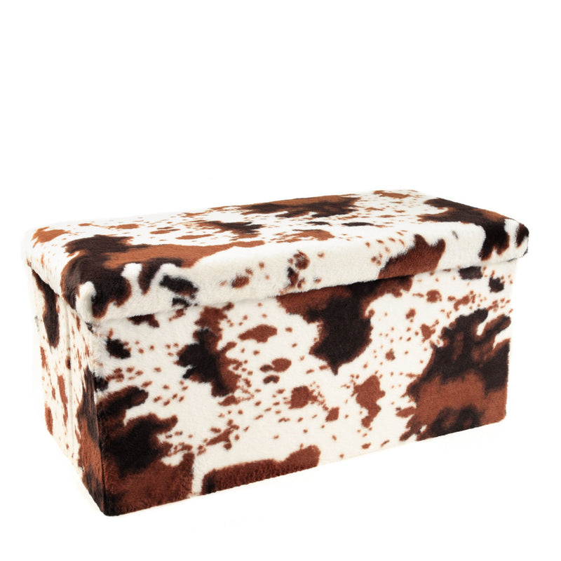 30" Plastic Cow Print Storage Ottoman - White / Black