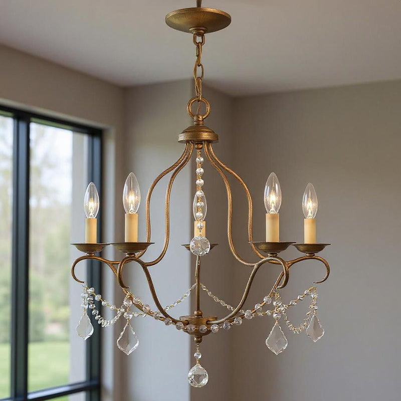 24" Five Light Dimmable Chandelier With Shades - Antiqued Gold