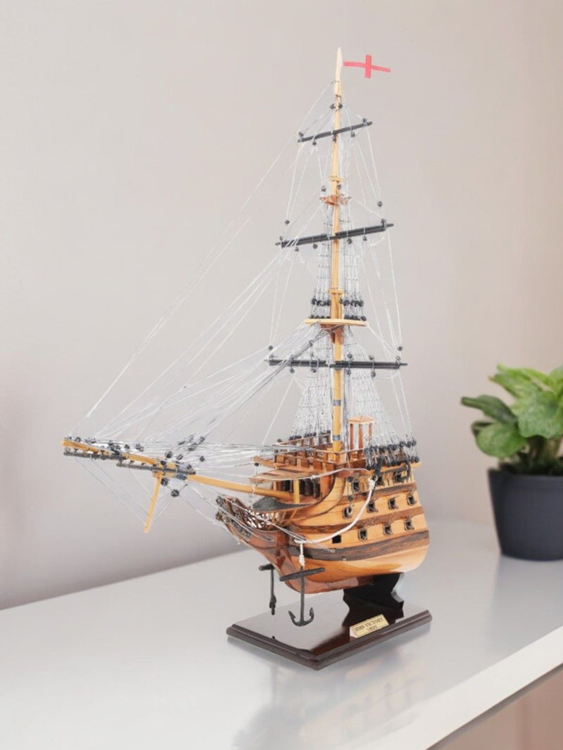 HMS Victory Bow Section Hand Painted Decorative Boat - Brown