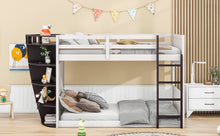 Load image into Gallery viewer, Twin over Twin Boat-Like Shape Bunk Bed with Storage Shelves, Cream+Espresso
