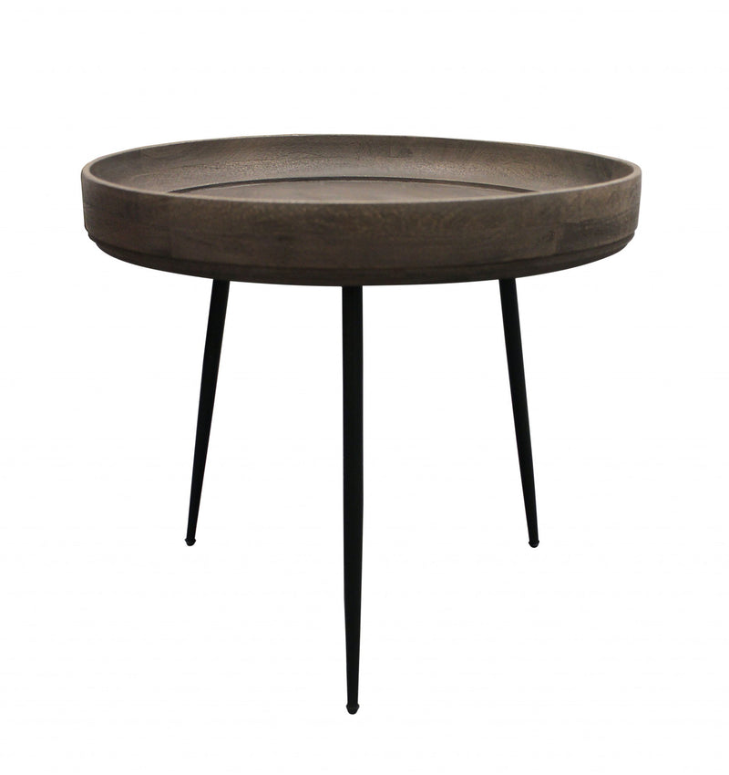 Solid Wood And Iron Round End Table - Black And Gray