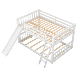 Full over Full Bunk Bed with Convertible Slide and Ladder, White