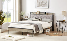 Load image into Gallery viewer, Bed frame with charging station full size, Grey, 83.1&#39;&#39; L x 56.1&#39;&#39; W x 39.2&#39;&#39; H.
