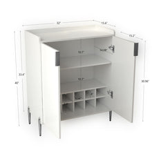 Load image into Gallery viewer, 2 Door Wine Bar Cabinet With Adjustable Shelf, Soft-Closing Hinges, And High Feet - White
