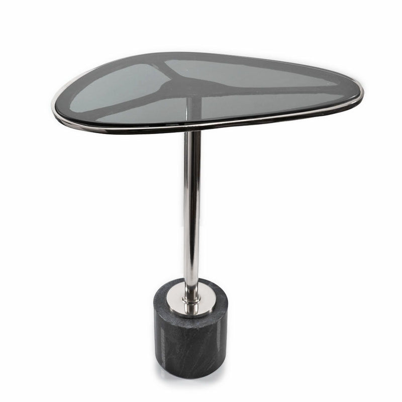 22" Smoky Aluminum Glass And Marble Pedestal End Table - Black And Silver
