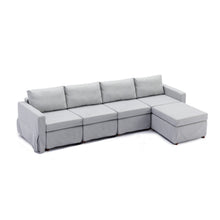 Load image into Gallery viewer, 4 Seat Module Sectional Sofa Couch With 1 Ottoman,Seat Cushion and Back Cushion Removable and Washable,Light Grey
