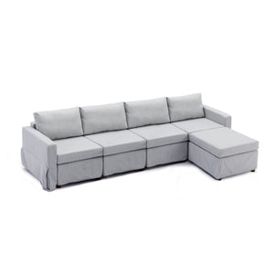 4 Seat Module Sectional Sofa Couch With 1 Ottoman,Seat Cushion and Back Cushion Removable and Washable,Light Grey