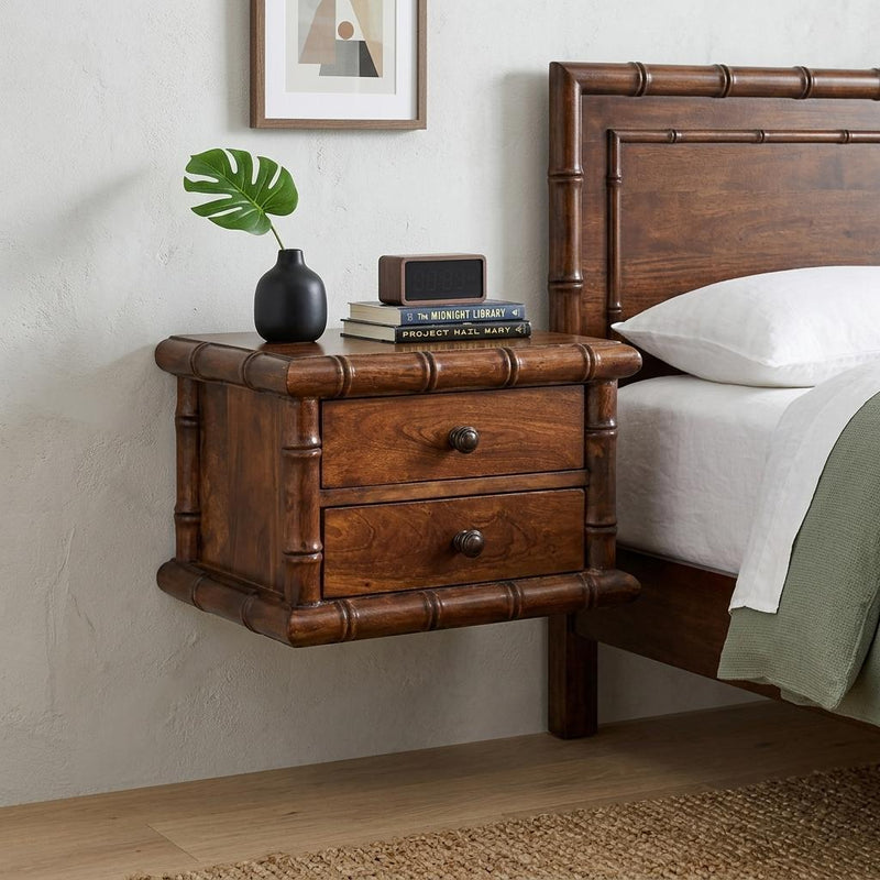 Solid Wood Spindle Two Drawer Floating Nightstand - Chestnut