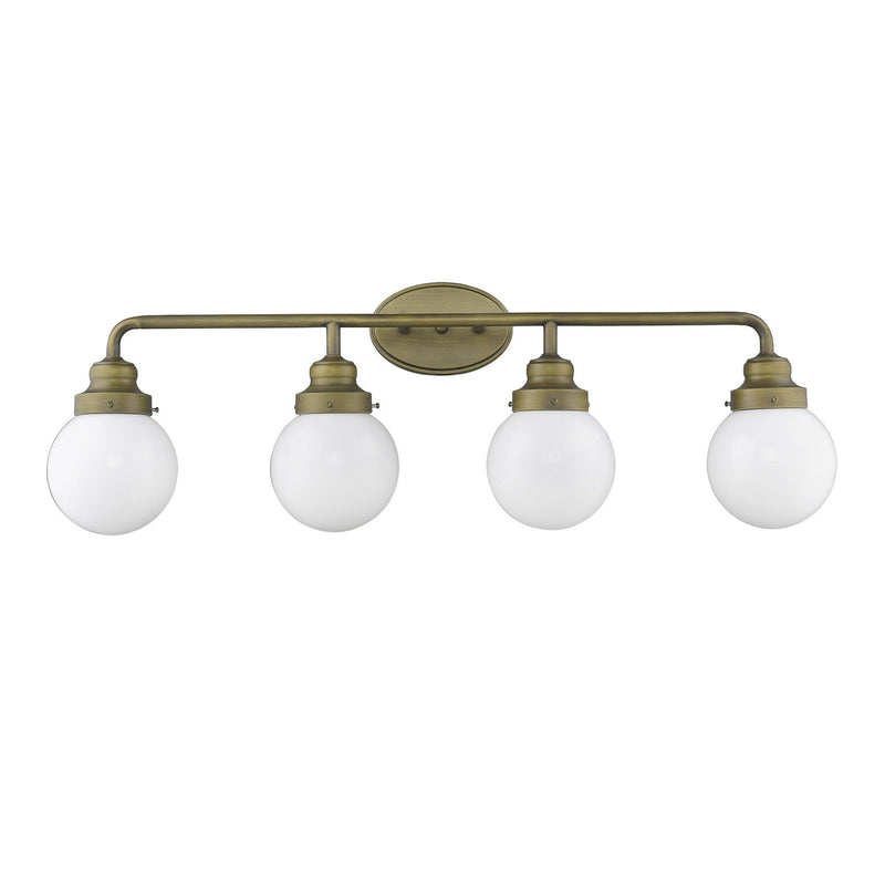 Metal And Glass Four Light Vanity Light - Brass And White
