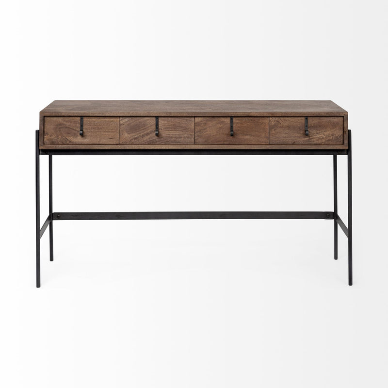 Solid Wood Console Table And Drawers - Brown And Black