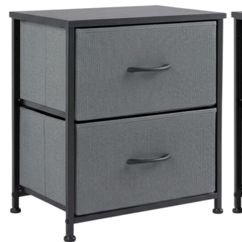 Fabric Metal And Wood Two Drawer Dresser (Set of 2) - Gray / Black