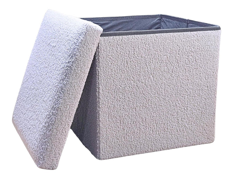 12" Boucle Cube Storage Ottoman - Gray
