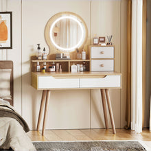 Load image into Gallery viewer, Elegant Makeup Vanity Desk With Adjustable Lighted Mirror Table Feet - American White Oak
