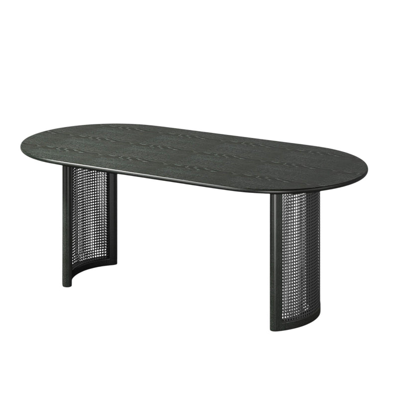 79" Solid Wood Dining Table With Double Pedestal Base Oval - Black